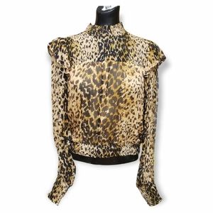 Free People Roma animal print sheer ruffled blouse